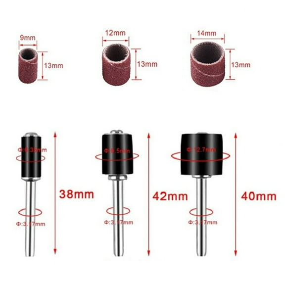 1/2In 3/8In 1/4In Sanding Drum 120 Grit 51Pcs/Set Aluminium Oxide For Wood Metal Plastic Kit Mandrel Rotary Tool Smile Home