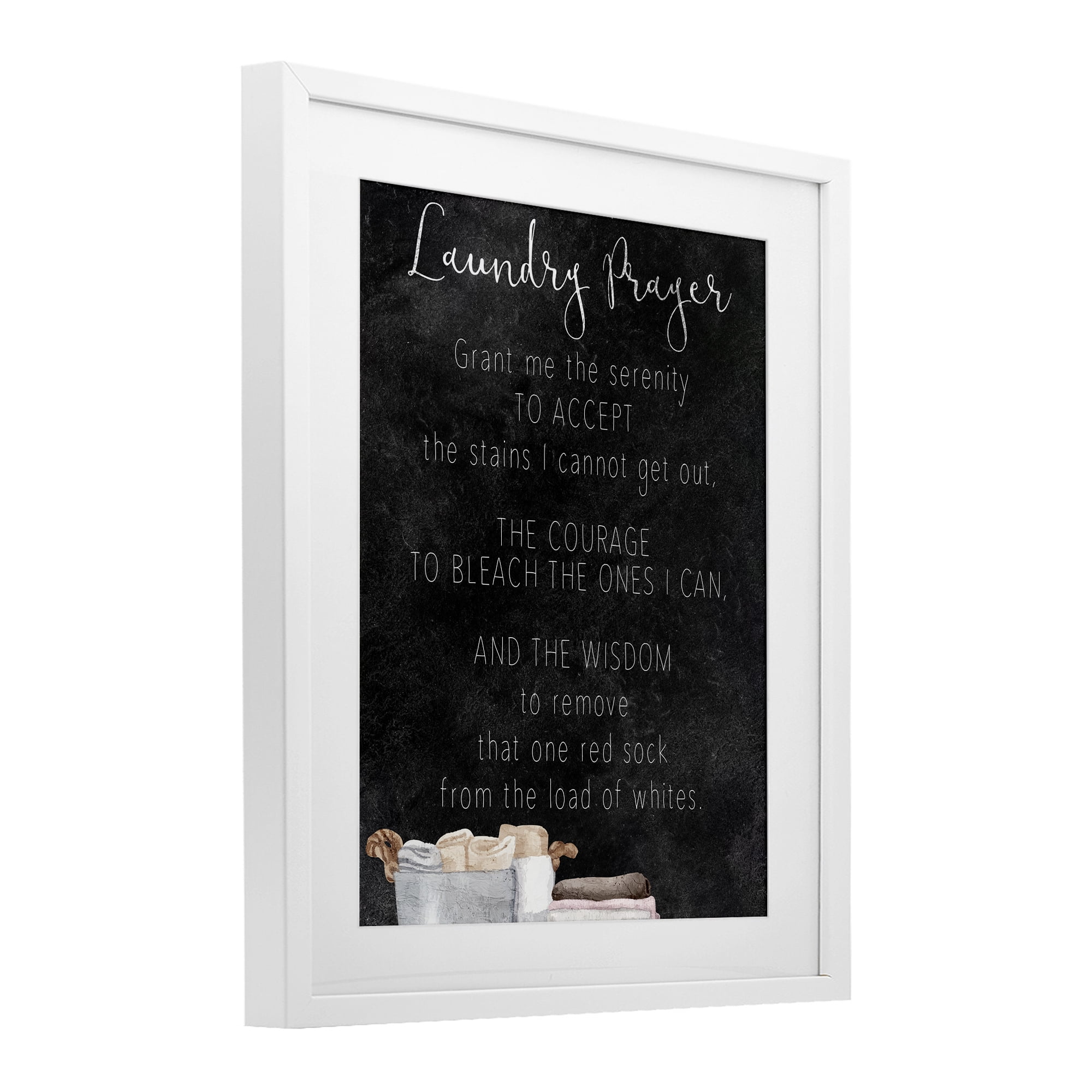 Accept The Stains Laundry Prayer White Framed Print Under Glass, design by Kim Allen