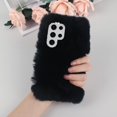 thumbnail image 2 of Compatible with Galaxy S24 Ultra Case Cute Plush Furry Case with Glitter Lanyard Strap Bling Diamond Camera Lens Protection Soft Fluffy Shockproof Cover for Women Girls, Black, 2 of 10