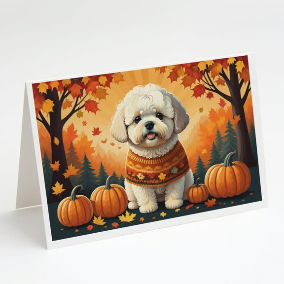 Bichon Frise Fall Greeting Cards and Envelopes Pack of 8 7 in x 5 in