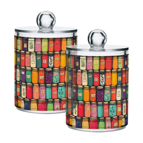 Yayeee 2 Pack Qtip Holder Bathroom Cotton Swab Canister with Lid Clear Dispenser Set, Beige Jar