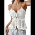 thumbnail image 3 of Camisolas con Cordones para Mujer, Tirantes Finos, Cuello en V, Top Corto con Volantes, Camisa Y2K, Ropa de Calle. M, 3 of 9