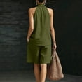 thumbnail image 5 of Costeam Womens Halter V Neck Short and Capri Pants Two Piece Outfit Lightweight Linen Blend Loose Fit Solid Color Casual Summer Co Ord Set, 5 of 6