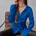 thumbnail image 4 of Vedolay Womens Shirts Elegant Long Sleeve Blouse Shirt Top Chiffon Blouse Blue,XL, 4 of 5