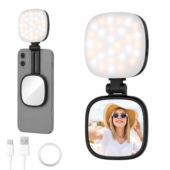 DAYBETTER Magnetic Selfie Light with Mirror for Phone, 3 Modes, Portable Rechargeable Phone Ring Light for Vlog, Makeup, Video Recording