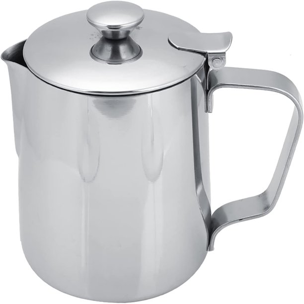Jarra para Espumar Leche de Acero Inoxidable con Tapa para café con Leche, Jarra Pequeña para Crema, Juego de Barista de Metal, Mini Taza con Cuello de Cisne