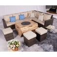thumbnail image 4 of 8-Piece Patio Brown Wicker Conversation Sofa Set with Fire Pit Table and Cushions, 4 of 8