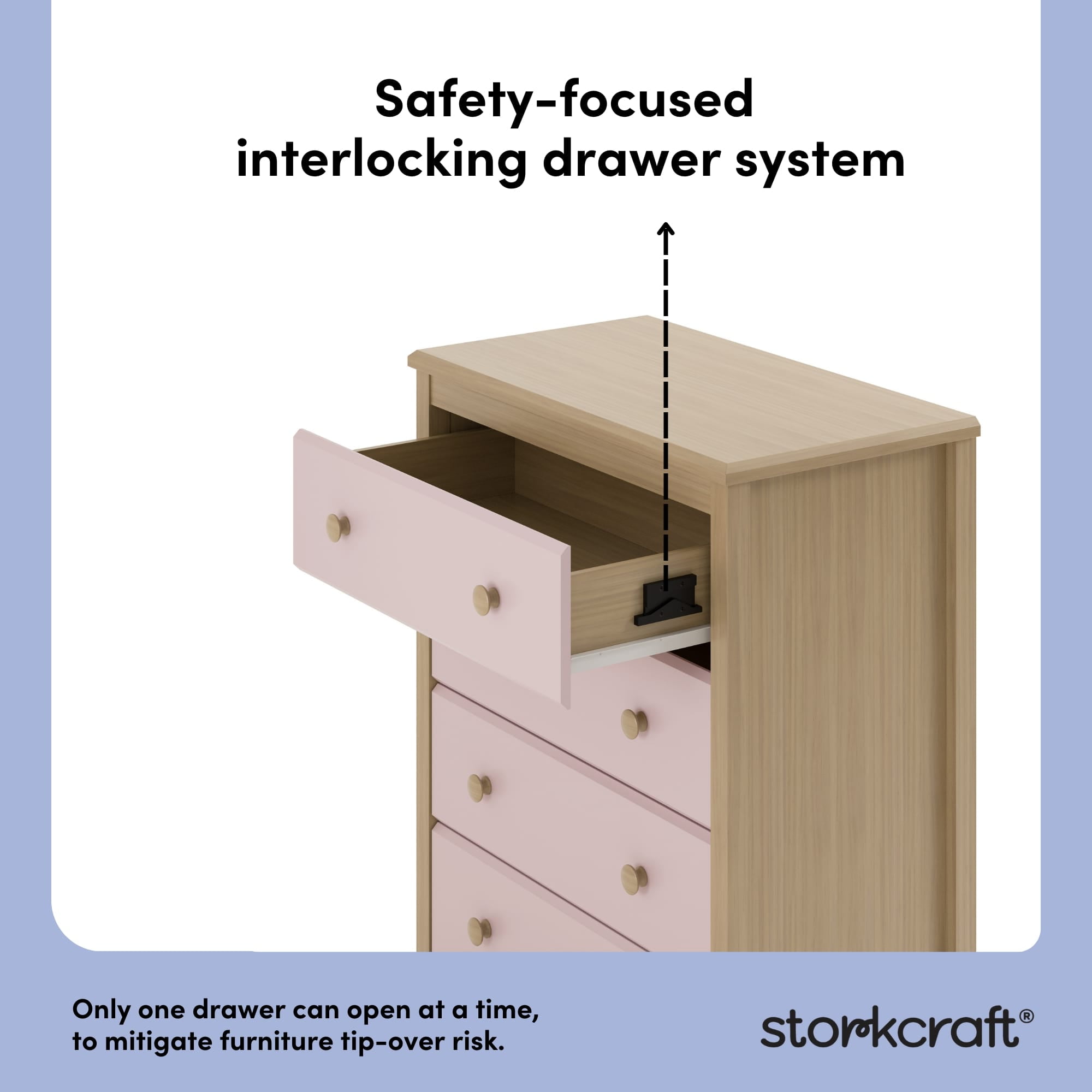 Storkcraft Alpine 4 Drawer Nursery Dresser, Driftwood with Blush