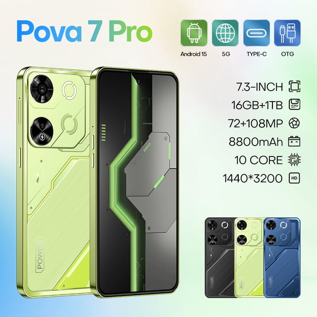 Smartphone STQC Pova 7 Pro 4G 16 GB de RAM + 1 TB de almacenamiento verde