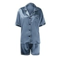 thumbnail image 4 of Women's Pajama Sets Satin Short Sleeve Down Shirts and Shorts Sleepwear, 4 of 5