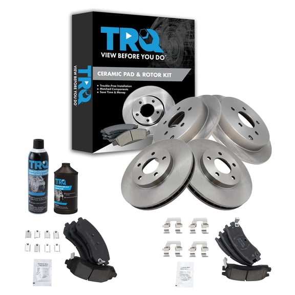 TRQ Front & Rear Ceramic Brake Pad & Rotor Kit w/Fluids for 01-06 GM SUV Truck BKA16683 Fits select: 2002-2006 BUICK RENDEZVOUS, 2002-2004 CHEVROLET VENTURE