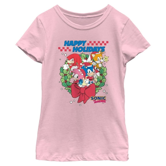 Girls Sonic the Hedgehog Happy Holidays Fast Crew T Shirt