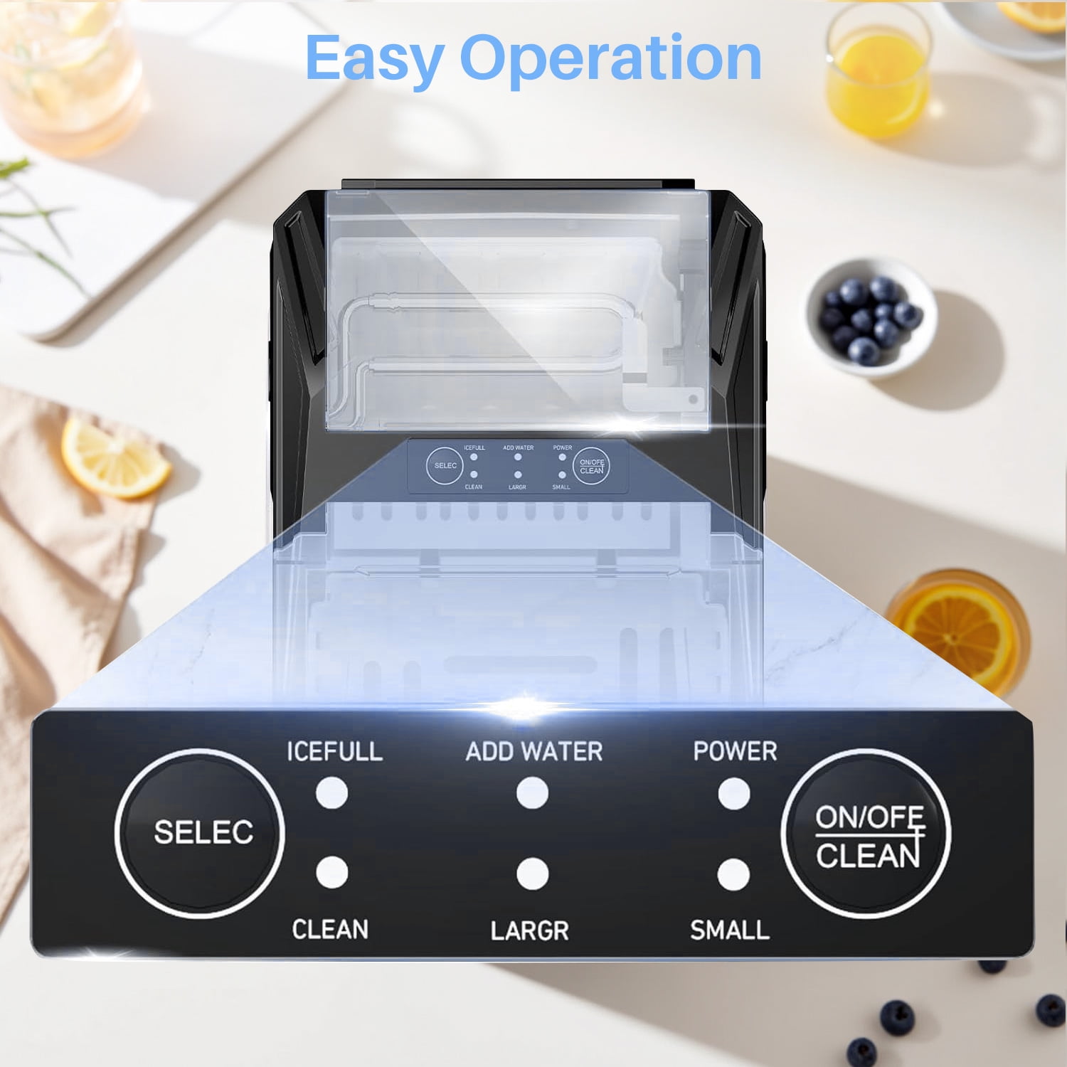 Ice Maker, 9 Cubes in 6 Mins, 26lbs/24Hrs, Portable Countertop Icemaker, Self Cleaning Quiet 2 Sizes, with Ice Scoop, for Home/Kitchen/Camping/RV, Black