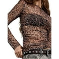 thumbnail image 3 of Womens Mesh Tops Lace Long Sleeve Shirts Crewneck Slim Fitted Outfits See Through Blouses Flower Color S, 3 of 8