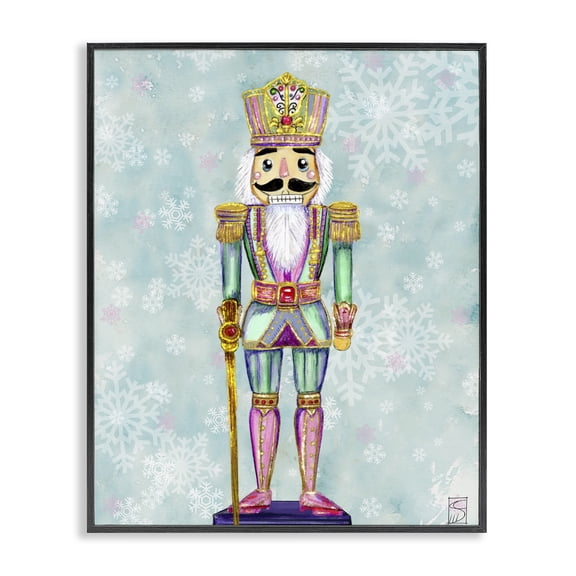Stupell Industries Pastel Nutcracker over Snowflakes Black Framed Giclee Art, design by Sara Culpepper, 14 x 11