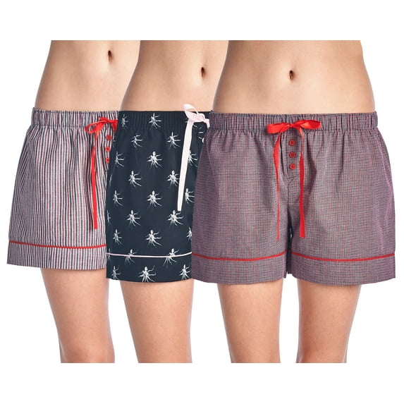 Casual Nights Women's 3 Pack Cotton Woven Lounge Boxer Shorts