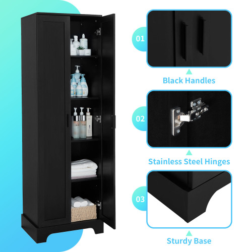 Bellemave 71"H Tall Bathroom Storage Cabinet with Adjustable Shelves, Wood Tall Storage Cabinet 2 Doors for Bathroom, Office, Kitchen, Black
