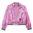 thumbnail image 4 of Ocealan Girl's PU Leather Long Sleeve Zip-Up Bomber Jacket Coat Jazz Hip Hop Street Dance Festival Pink 14, 4 of 7