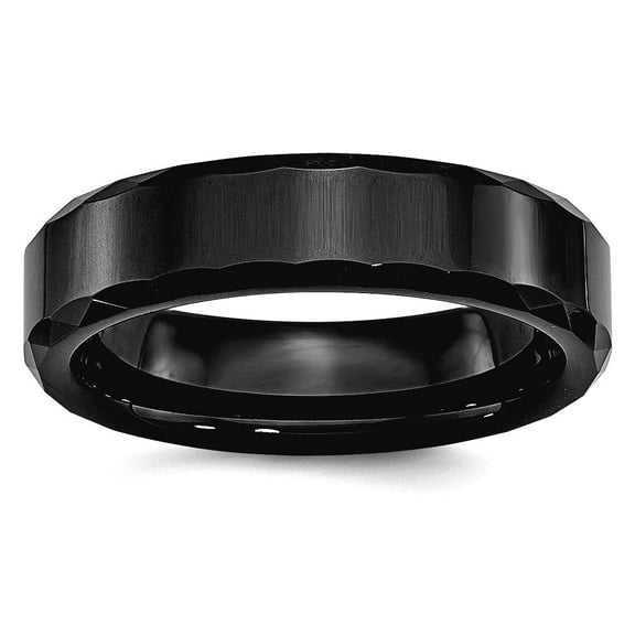 Ceramic Black Faceted and Beveled Edge 6mm Polished Band