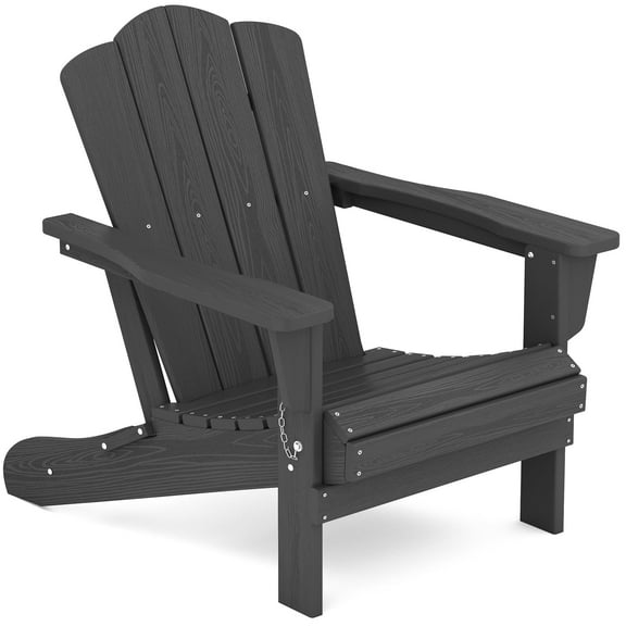 VOUA Folding Adirondack Chair, HDPE Plastic Patio Chairs Perfect for Outdoor, Lawn, Garden, Deck, Outside, Gray