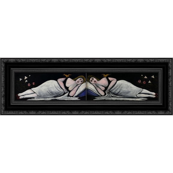 Beauties of Ortachala (diptych) 24x11 Black Ornate Wood Framed Canvas Art by Pirosmani, Niko