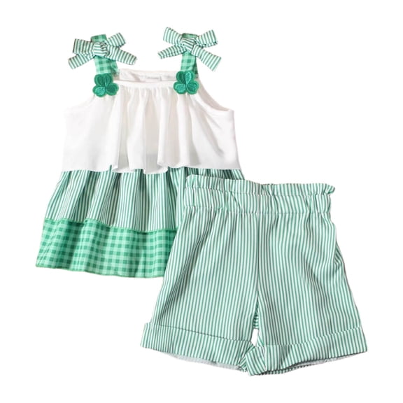 Tiijoy Infant Girls St. Patrick's Day Outfits Tiered Sleeveless Top Shorts Set, Sizes 12-18 Months