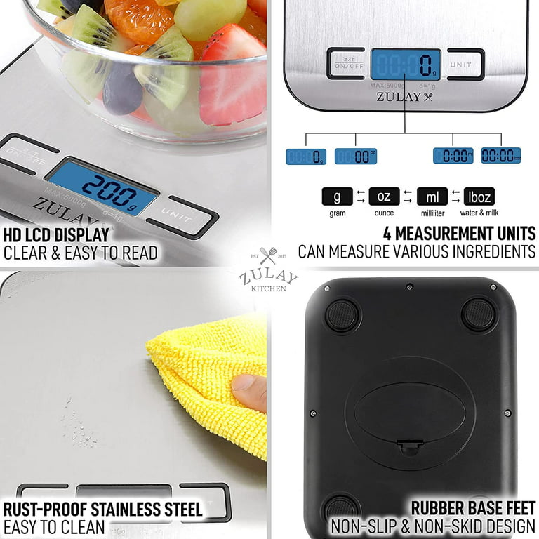 Zulay Kitchen Precision Digital Food Scale Weight Grams and Oz, LB, KG, ML