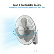 Comfort Zone 16 3-Speed Oscillating Wall Mount Fan with Remote Control, Timer and Adjustable Tilt, White