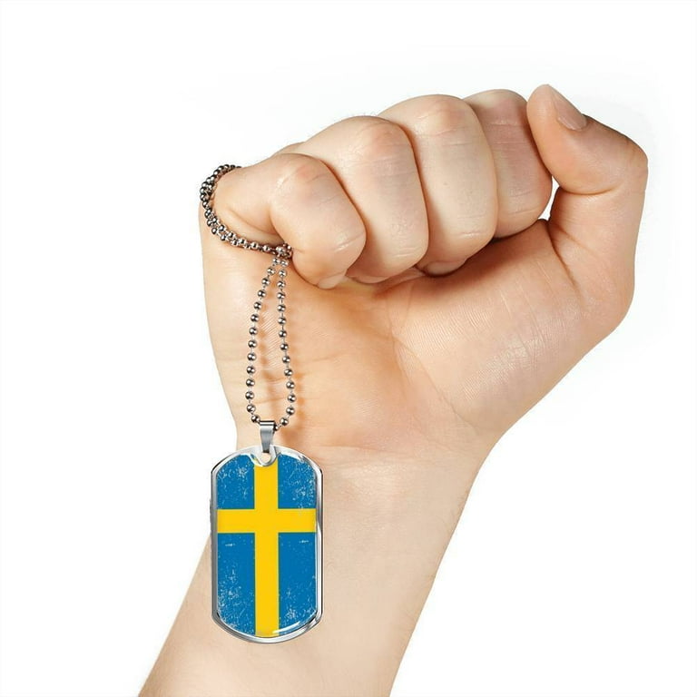 日本未入荷☆KING ICE☆The Flag of Sweden Necklace Sweden Flag Necklace Sweden Flag Stainless Steel or 18k Gold