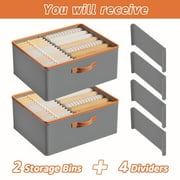 Glowvia 2-Pack Fabric Storage Bins with 4 Detachable Dividers and Handle - Foldable, Stackable Wardrobe Organizer