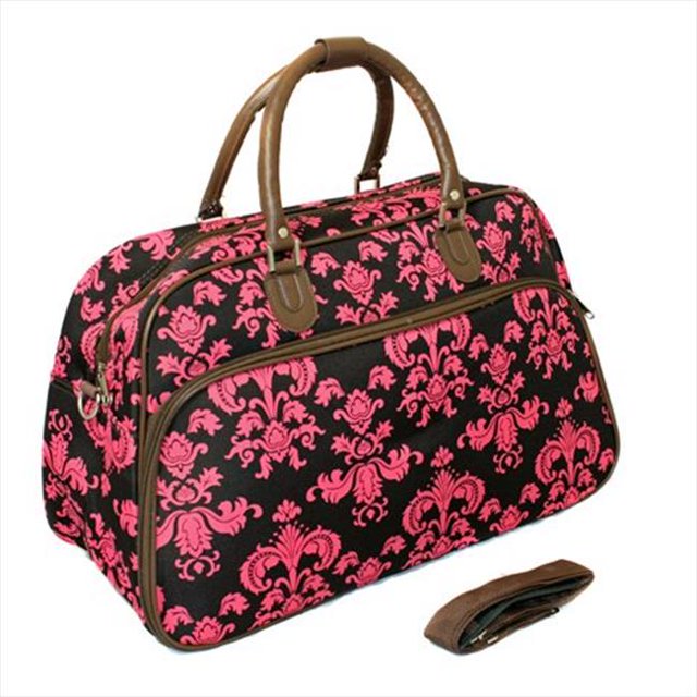 21 in. Damask Carry-On Shoulder Tote Duffel Bag, Brown & Pink