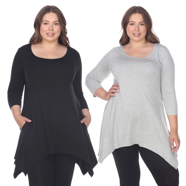 White Mark Tunique Noire Col Rond Manches 3/4 pour Femmes Lot de 2 Makayla