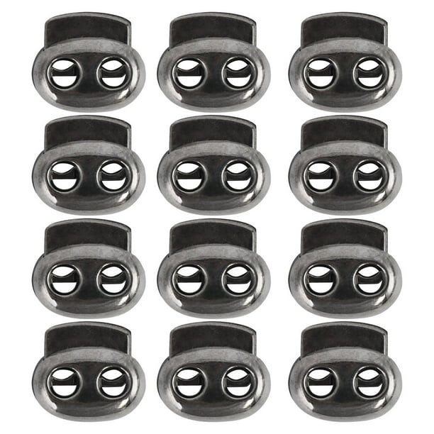 Unique Bargains 12pcs Spring Cord Locks Plastic Rope End Double Holes Toggle Stoppers Sliders Rope Clip Fastener Metal Black Other