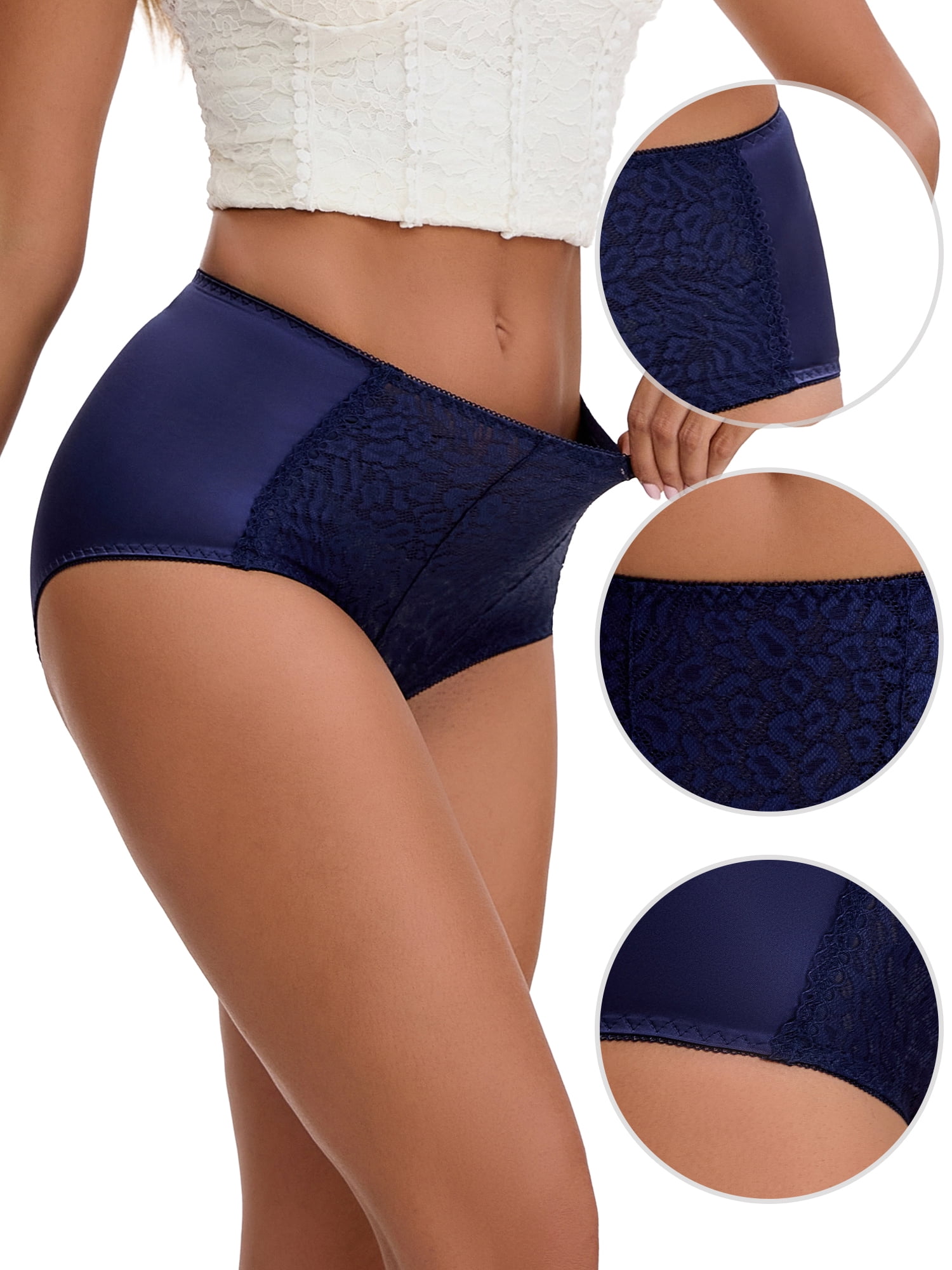 Unique Bargains Women's Floral Lace Breathable Mid Rise Underpants XL Blue