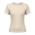thumbnail image 3 of Girls Tshirts Short Sleeve T Shirts Summer Slim Fit Crew Neck Tops Ribbed Knit Tees Basic Clothes for Kids Beige 5 Years-6 Years, 3 of 4
