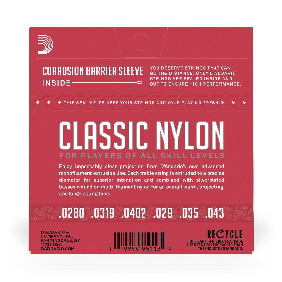 D'Addario EJ27N Student Nylon Classical Guitar Strings, Normal Tension, 3 Sets
