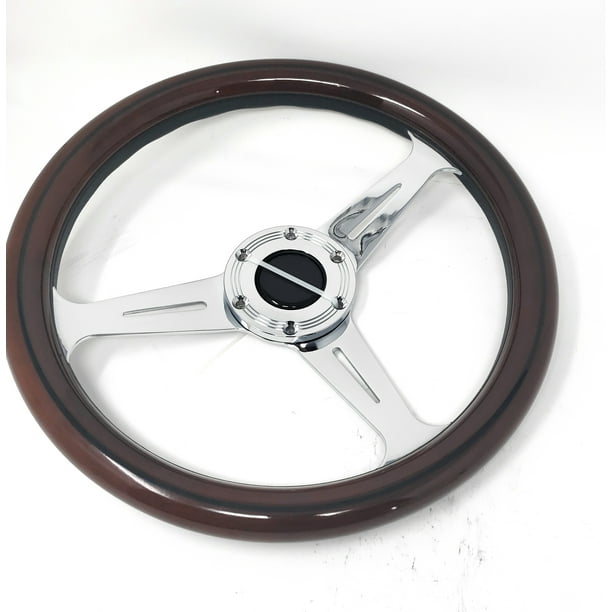 Wood Boat Steering Wheel W/ Adapter 3 Spoke Boats With A 3/4" Tapered Key Marine"