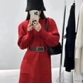 thumbnail image 1 of LNGOOR QWEEK Automne Hiver Robe Chandail Tricotée Femmes Vintage Tricot Manches Longues Mini Courte Robes avec Ceinture, 1 of 7
