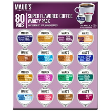 Maud's Super Flavored Coffee Pods Variety Pack, 16 Flavors, Compatible w/ K-Cup Brewers, 80ct