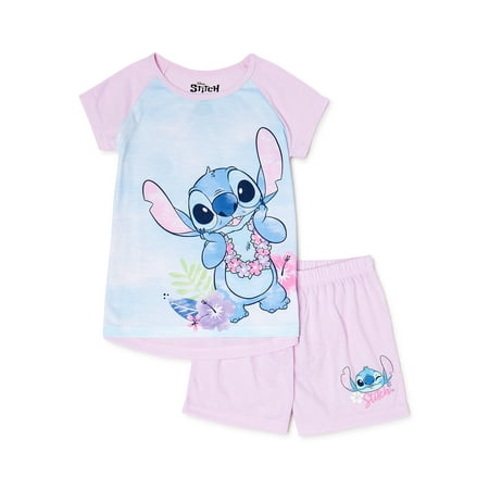 Lilo & Stitch Girls Short Sleeve Shirt and Short Pajama Set, 2 Piece, Sizes 4-12