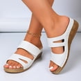 thumbnail image 3 of Dakaela Womens Wedge Sandals Leather Comfortable Dressy Slip on Slides Ladies Orthopedic Open Toe Casual Platform Walking Shoes with Arch Support Size 6-10 White, 3 of 8