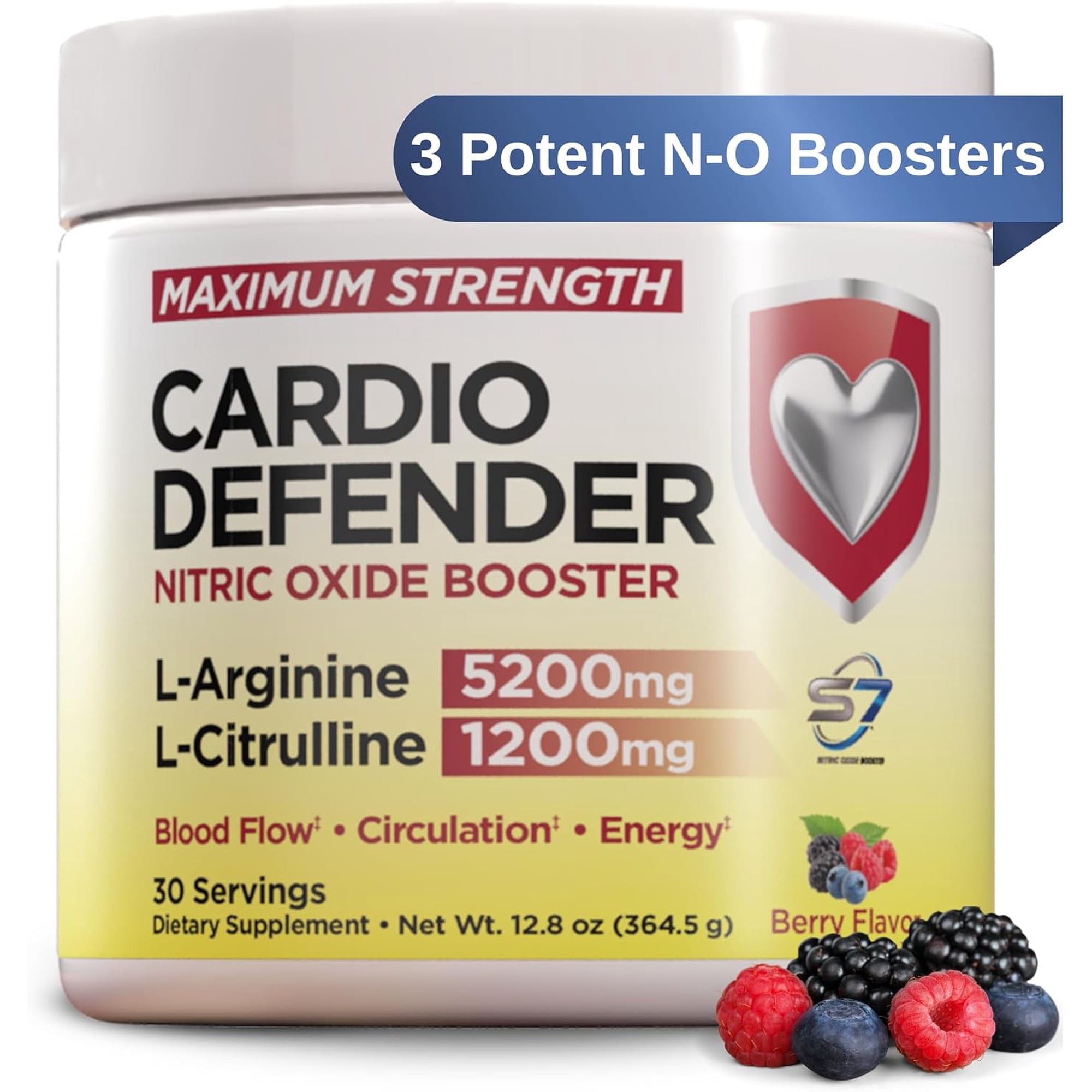Cardio Defender - L-Arginine 5,200mg, L-Citrulline 1,200mg, S7 Nitric Oxide Booster - Blood Flow, Circulation, Heart Health, Energy, Athletic Endurance