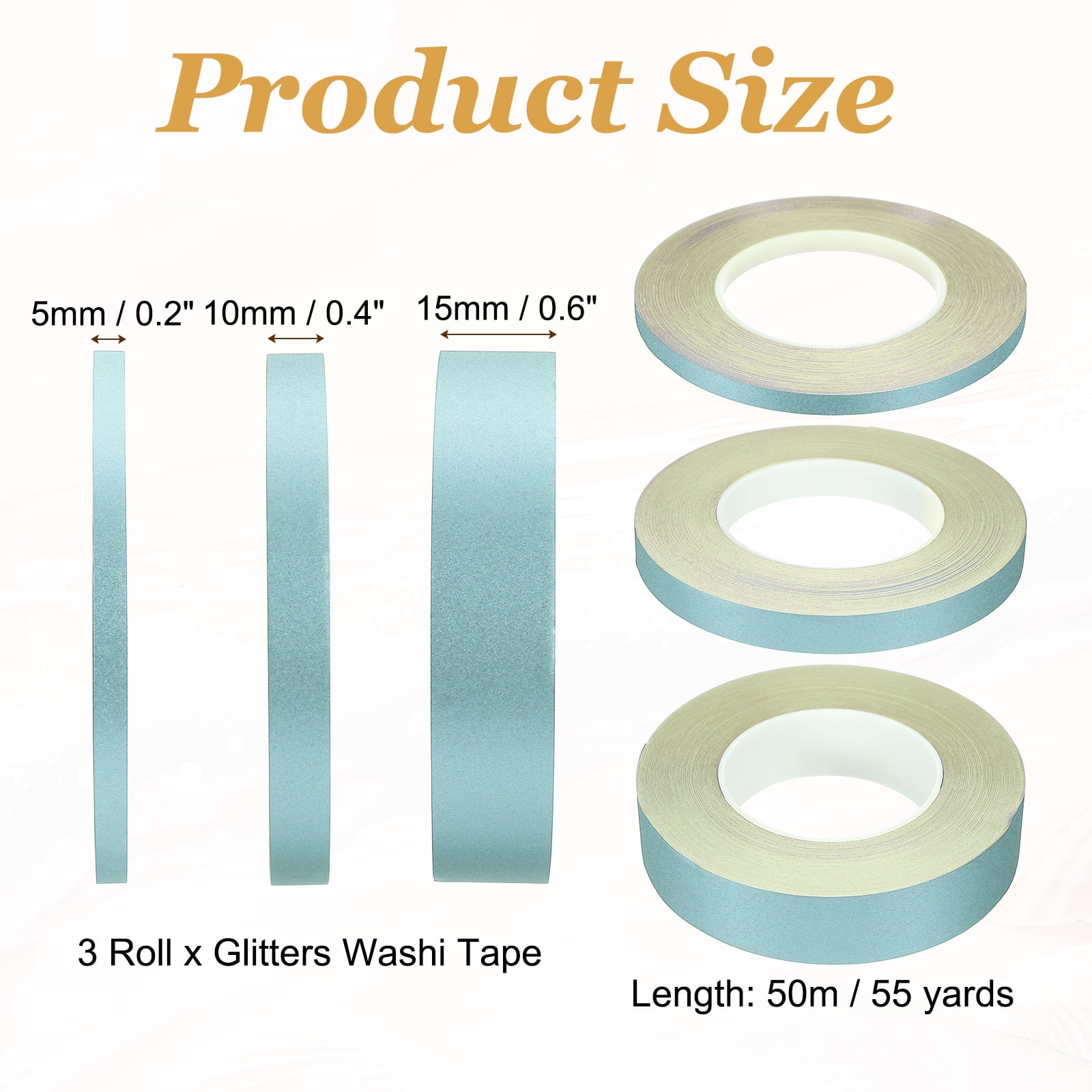 Uxcell 3Roll Glitters Washi Tape, 0.2/0.4/0.6 Inch (W) x 55 Yards (L) Sparkling Decorative Washi Tape Self Adhesive for DIY Crafts, Gift Wrapping, Scrapbook, Party Decorations, Light Blue