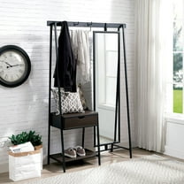 Furniture of America Stile Metal Coat Stand with Mirror, Matte Black