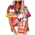 thumbnail image 1 of Camisas de Manga Corta para las Mujeres Cuello Redondo Hawaii Impresión Casual Blusa Plisada, Top Flujo, 1 of 5
