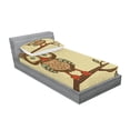 thumbnail image 2 of Ambesonne Retro Fitted Sheet & Pillow Sham Set, Owl Sitting on Branch, Twin, Brown Cream Teal, 2 of 2