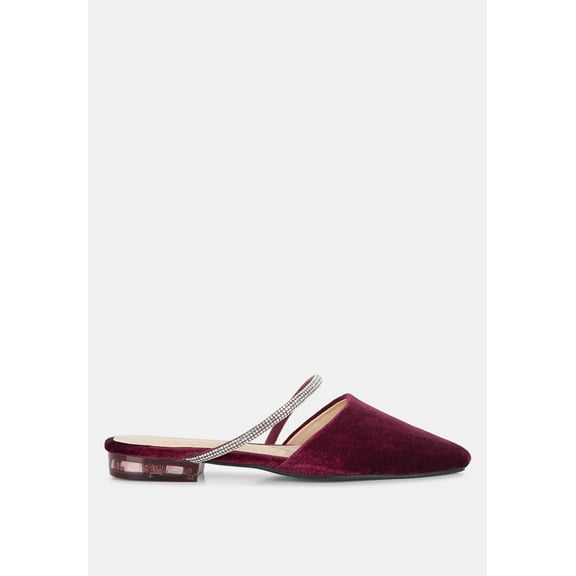 Turnon Velvet Diamante Detail Flat Mules
