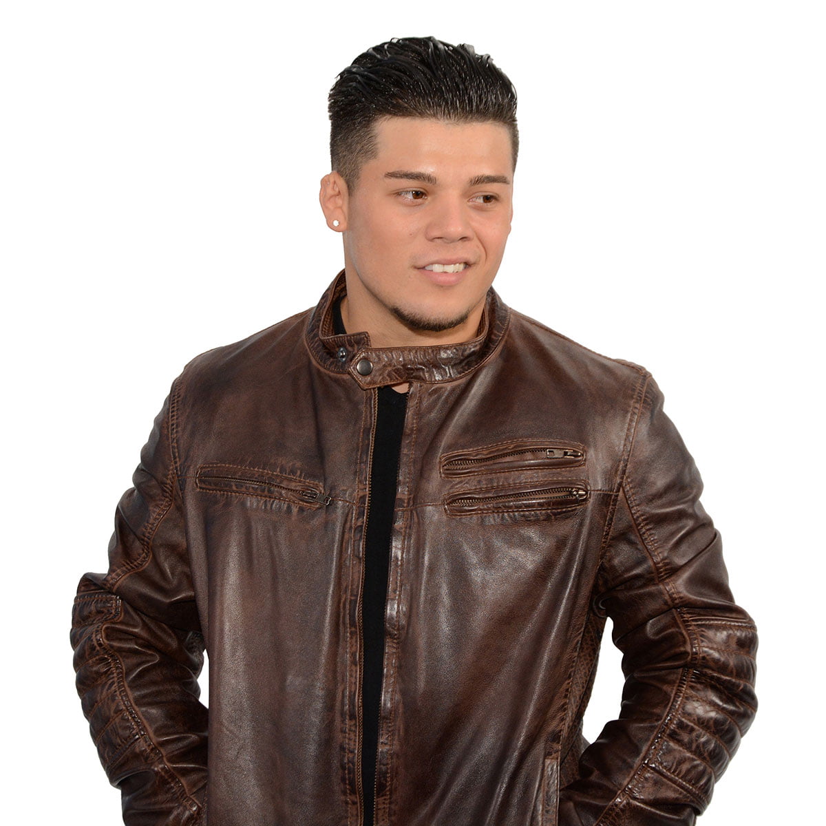 Milwaukee Leather Mens Sheepskin Moto Leather Jacket With Zipper Front Broken Brown Medium 
