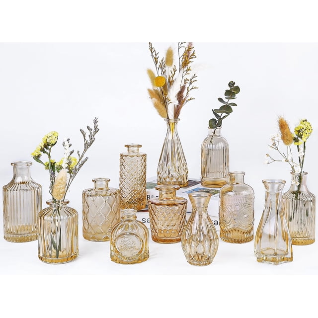 Set de 12 jarrones de cristal UPBUD, color ámbar, para decoración de bodas
