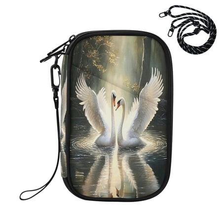 Travel Passport Holder RFID Blocking Travel Essentials with Strap Passport Case for Men/Women with Zipper, White Swans